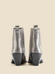 Sosandar Silver Leather Western Stack Heel Boots - Image 4 of 5