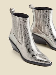 Sosandar Silver Leather Western Stack Heel Boots - Image 5 of 5