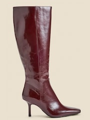 Sosandar Red Leather Square Toe Mid Heel Knee High Boots - Image 1 of 4