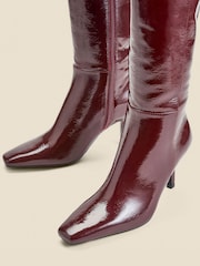 Sosandar Red Leather Square Toe Mid Heel Knee High Boots - Image 3 of 4