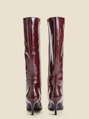 Sosandar Red Leather Square Toe Mid Heel Knee High Boots - Image 4 of 4