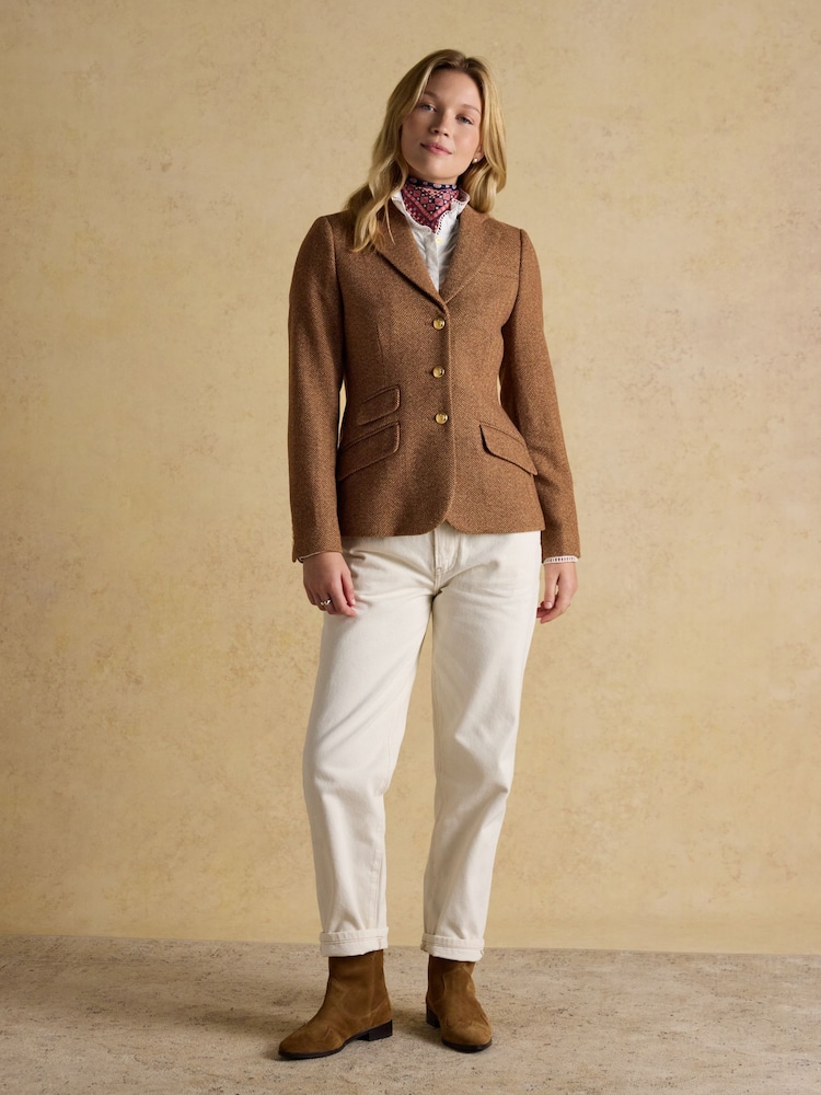 Blazer Joules Horatia En Tweed Rose Moucheté – Taille 8 UK – Veste Femme En Laine