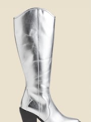 Sosandar Silver Leather Knee High Western Boots - Image 1 of 4