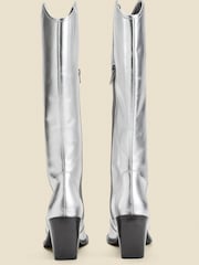 Sosandar Silver Leather Knee High Western Boots - Image 3 of 4