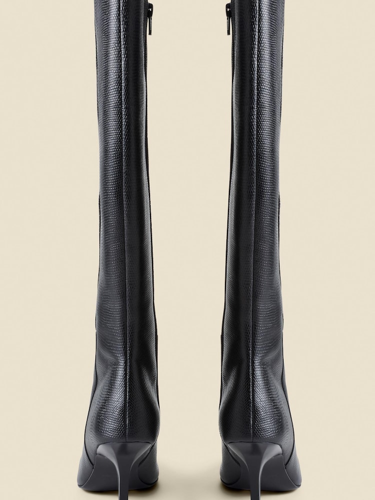 Sosandar Black Leather Square Toe Knee High Boots - Image 3 of 4