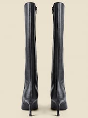 Sosandar Black Leather Square Toe Knee High Boots - Image 1 of 4