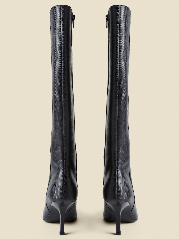Sosandar Black Leather Square Toe Knee High Boots - Image 1 of 4