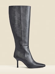 Sosandar Black Leather Square Toe Knee High Boots - Image 4 of 4