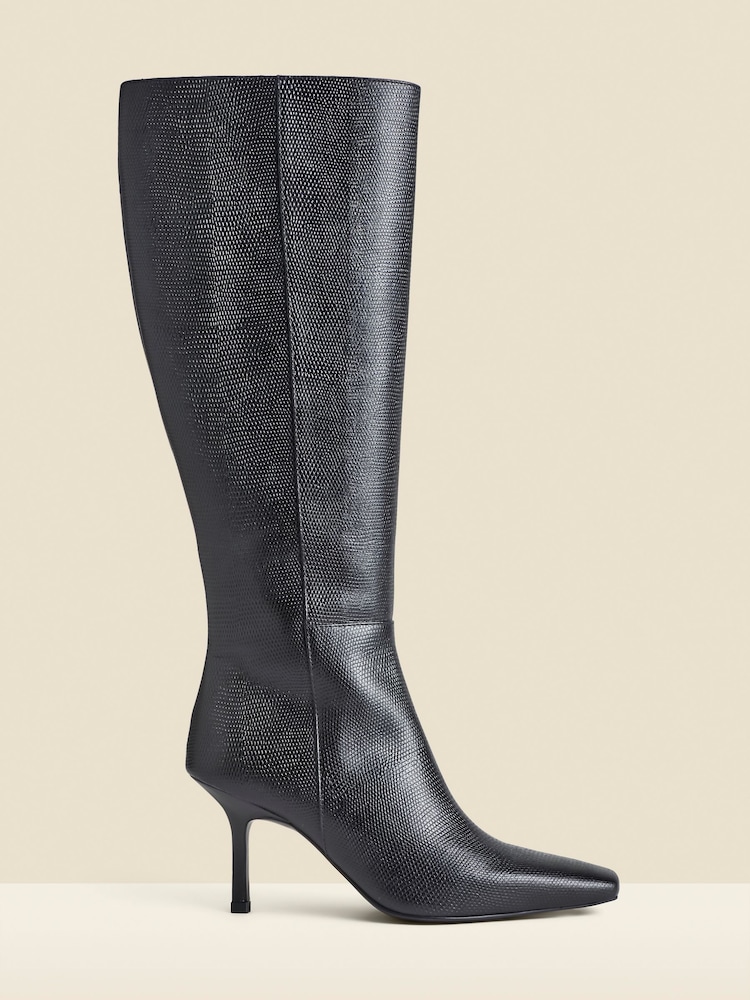 Sosandar Black Leather Square Toe Knee High Boots - Image 4 of 4