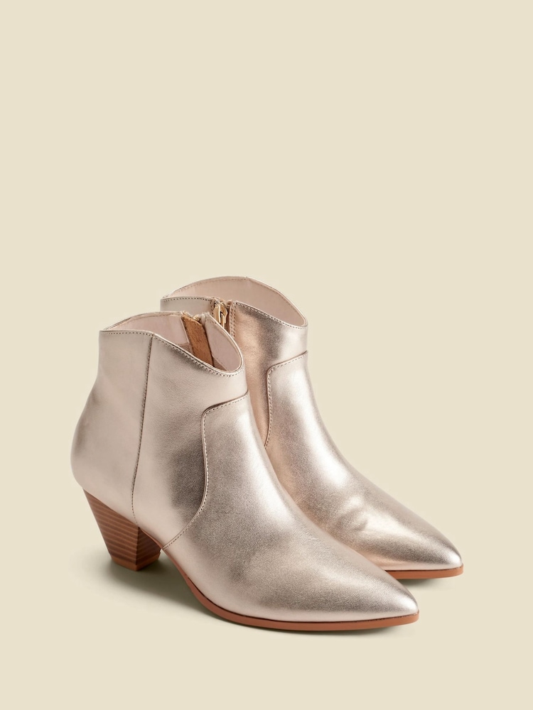 Sosandar Gold Leather Western Stack Heel Boots - Image 2 of 4 Sosandar Gold Leather Western Stack Heel Boots - Image 2 of 4