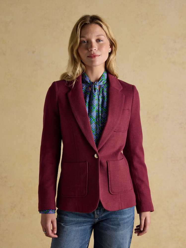 Joules Albury Burgundy Red Cotton Rich Blazer - Image 1 of 9 Joules Albury Burgundy Red Cotton Rich Blazer - Image 1 of 9