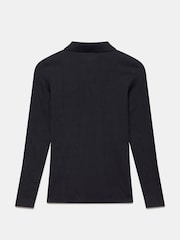 Mint Velvet Black Sheer Rib Polo Shirt - Image 4 of 4