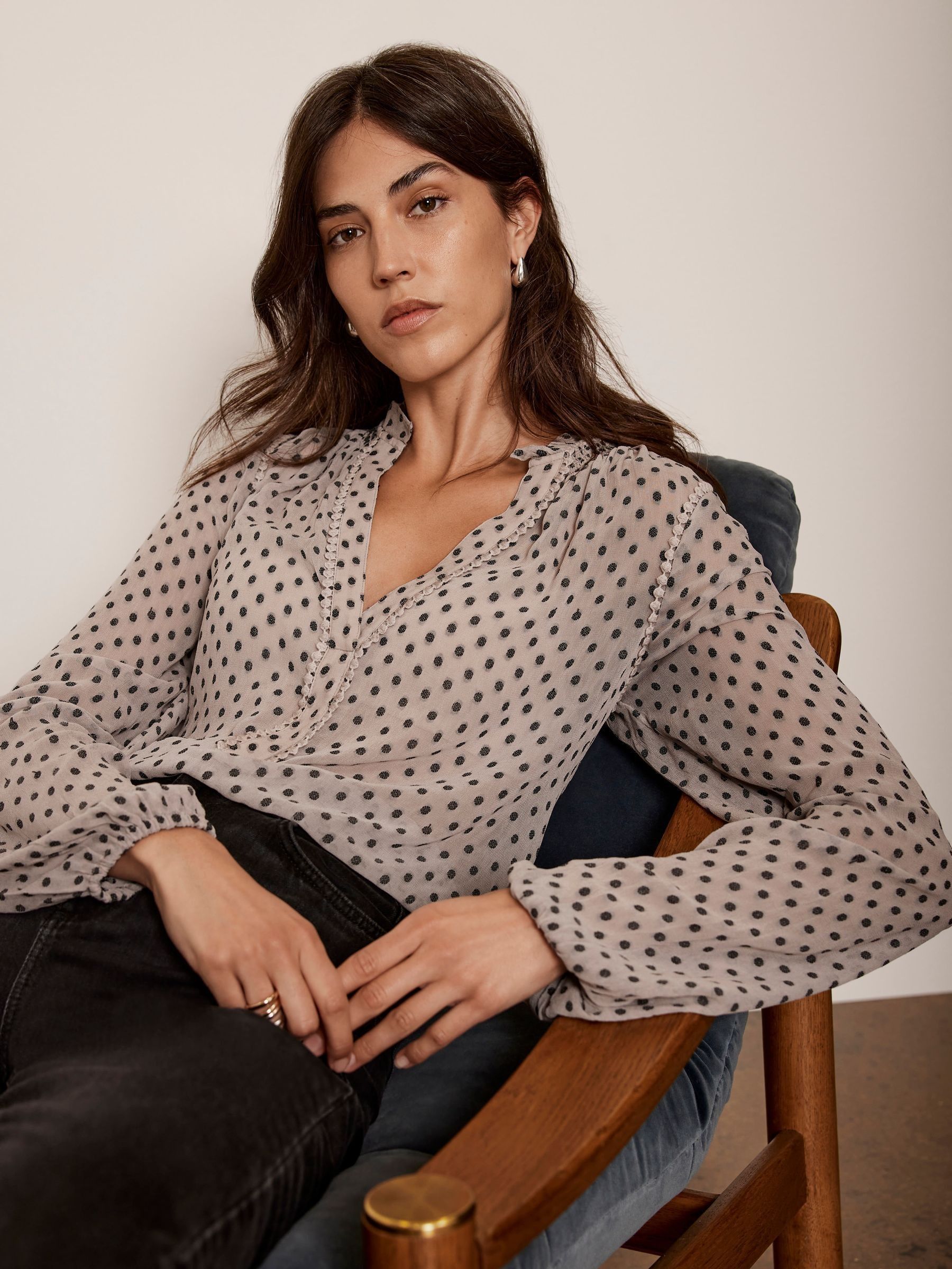 Buy Mint Velvet Cream Jacquard Balloon Sleeve Blouse from