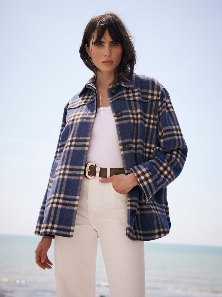 Mint Velvet Blue Checked Shacket - Image 1 of 4 Mint Velvet Blue Checked Shacket - Image 1 of 4