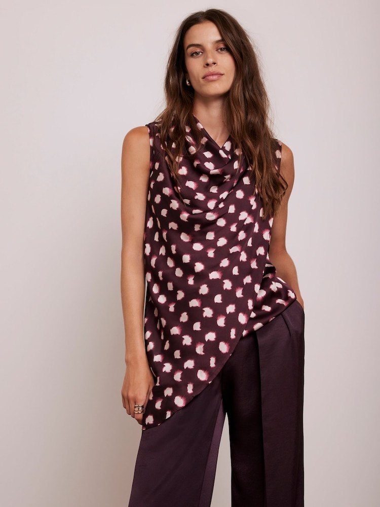 Mint Velvet Natural Graphic Print Cowl Neck Top - Image 2 of 4
