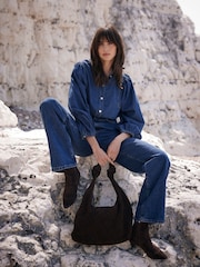 Mint Velvet Blue Wash Puff Sleeve Denim 100% Cotton Blouse - Image 2 of 4