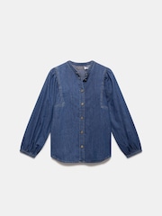 Mint Velvet Blue Wash Puff Sleeve Denim 100% Cotton Blouse - Image 3 of 4