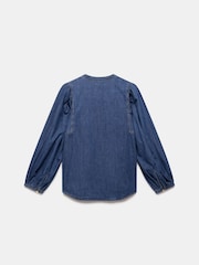 Mint Velvet Blue Wash Puff Sleeve Denim 100% Cotton Blouse - Image 4 of 4