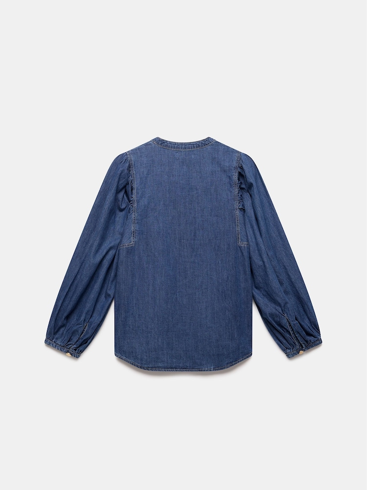 Mint Velvet Blue Wash Puff Sleeve Denim 100% Cotton Blouse - Image 4 of 4