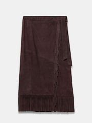 Mint Velvet Brown Suede Fringed Midi Skirt - Image 3 of 4