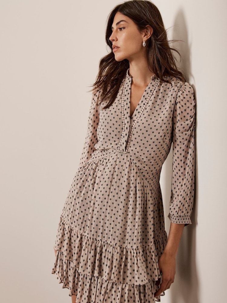Mint Velvet Cream Ruffle Hem Jacquard Mini Dress - Image 2 of 4
