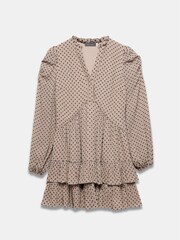 Mint Velvet Cream Ruffle Hem Jacquard Mini Dress - Image 3 of 4