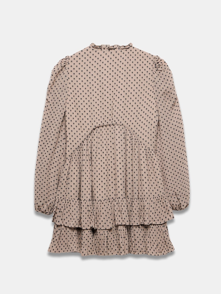 Mint Velvet Cream Ruffle Hem Jacquard Mini Dress - Image 4 of 4