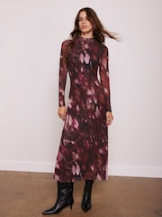 Mint Velvet Red Abstract Print Mesh Midi Dress - Image 1 of 4