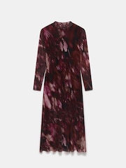 Mint Velvet Red Abstract Print Mesh Midi Dress - Image 3 of 4