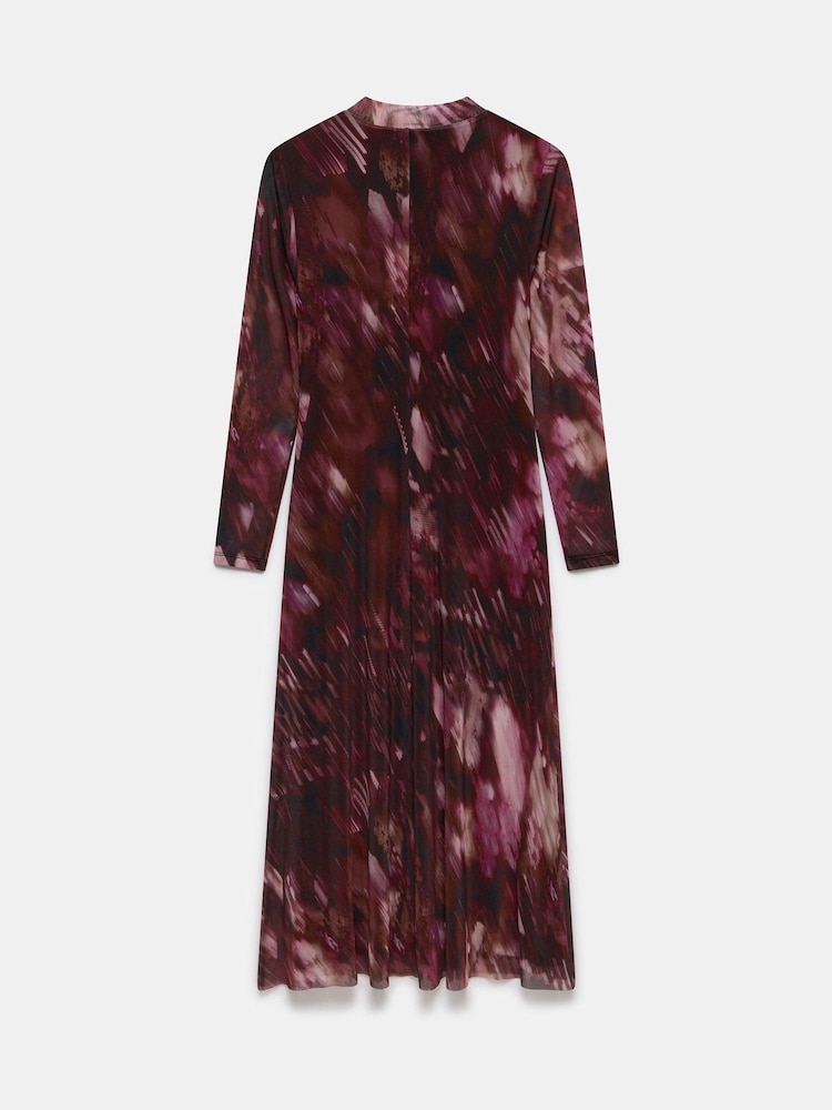 Mint Velvet Red Abstract Print Mesh Midi Dress - Image 4 of 4