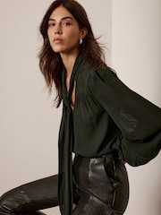Mint Velvet Green Tie Neck Blouse - Image 2 of 4