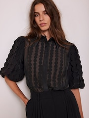 Mint Velvet Black Applique Organza Shirt - Image 1 of 4