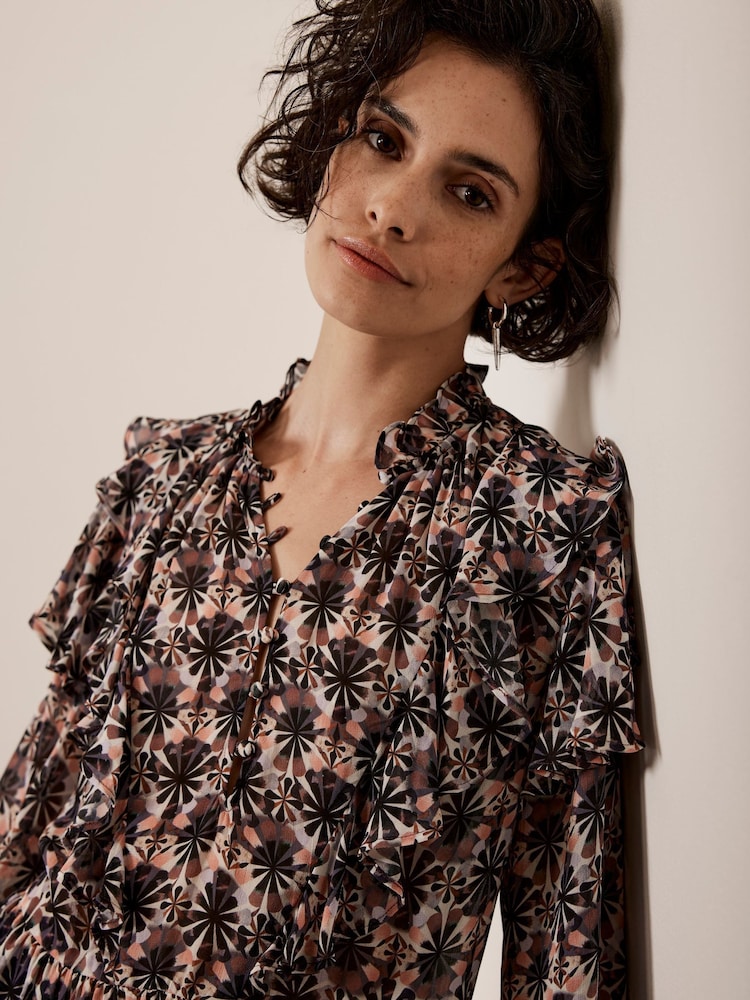 Mint Velvet Cream Geo Print Ruffle Blouse - Image 2 of 4 Mint Velvet Cream Geo Print Ruffle Blouse - Image 2 of 4