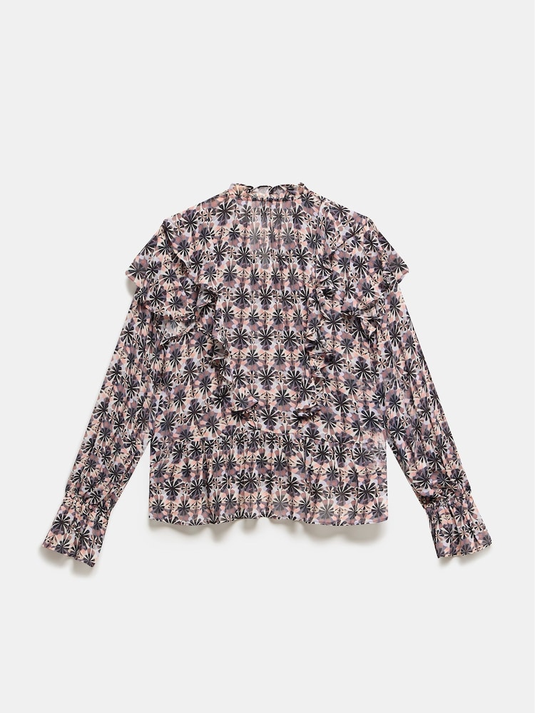 Mint Velvet Cream Geo Print Ruffle Blouse - Image 4 of 4 Mint Velvet Cream Geo Print Ruffle Blouse - Image 4 of 4