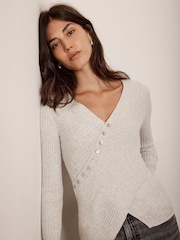 Mint Velvet Grey Cotton Blend Asymmetric Jumper - Image 1 of 4