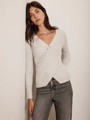 Mint Velvet Grey Cotton Blend Asymmetric Jumper - Image 2 of 4