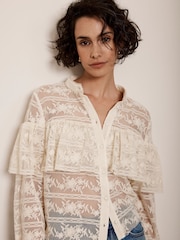 Mint Velvet Cream Lace Ruffle Top - Image 1 of 4