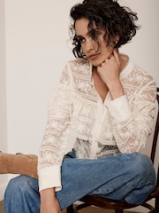 Mint Velvet Cream Lace Ruffle Top - Image 2 of 4
