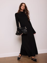 Mint Velvet Black Ribbed Jersey Maxi Dress - Image 1 of 4