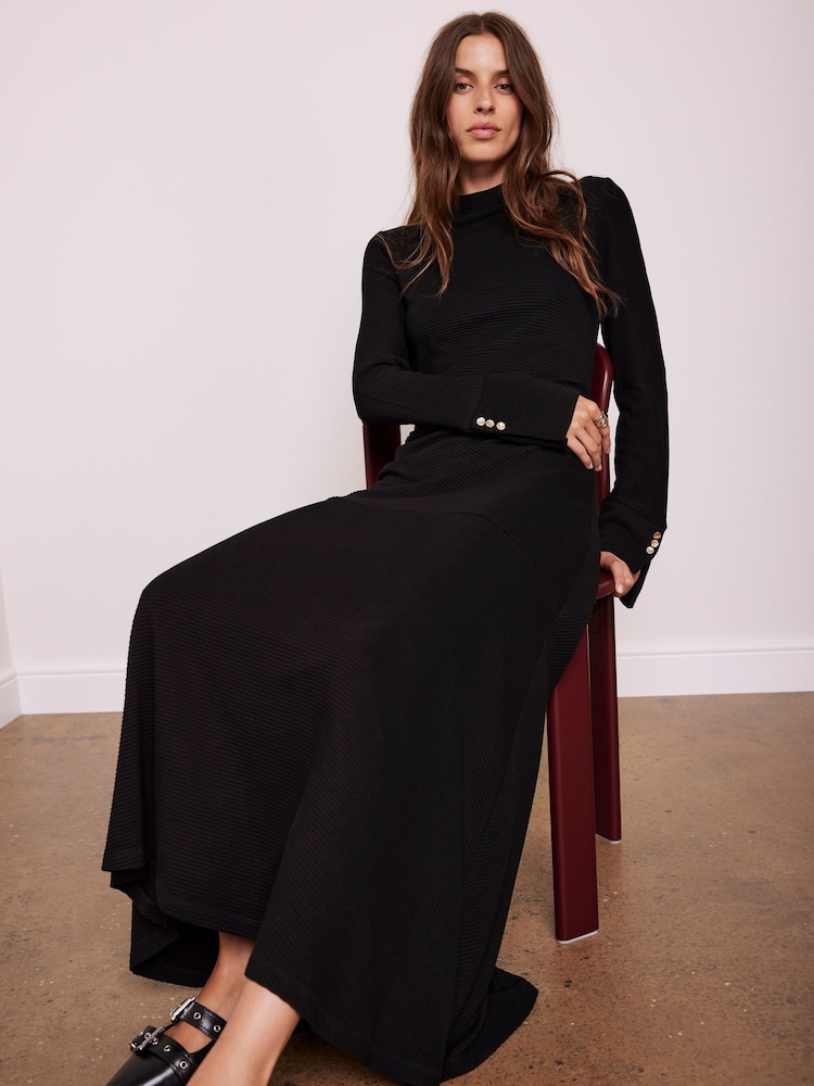 Mint Velvet Black Ribbed Jersey Maxi Dress - Image 2 of 4