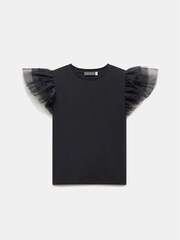 Mint Velvet Black Organza Sleeve 100% Cotton T-Shirt - Image 3 of 4