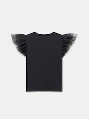 Mint Velvet Black Organza Sleeve 100% Cotton T-Shirt - Image 4 of 4