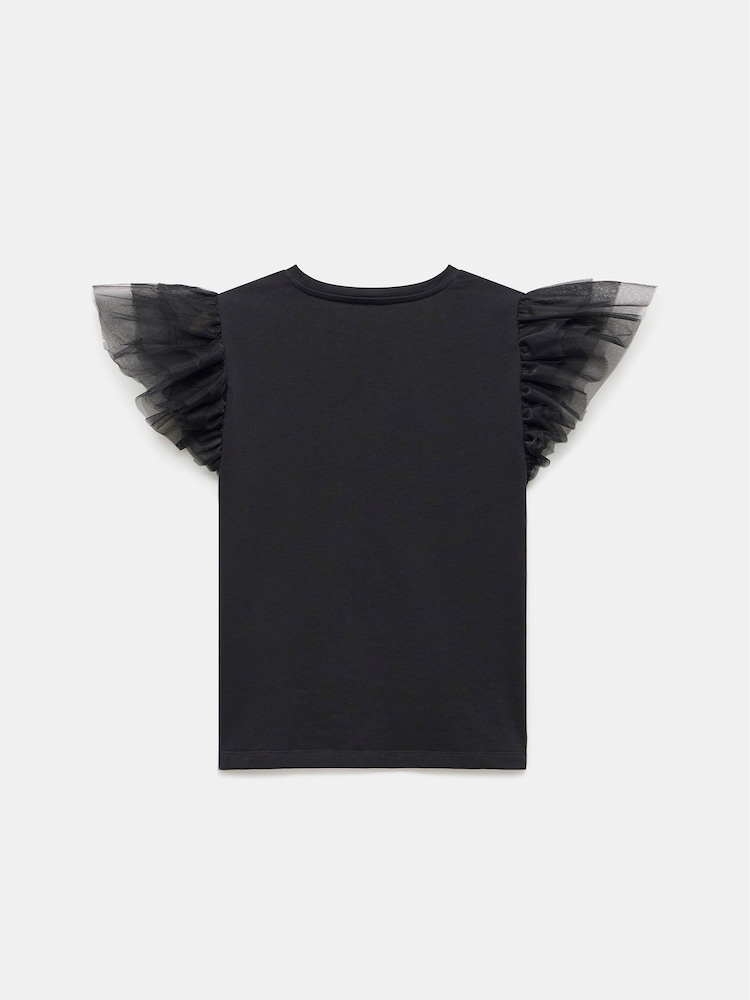 Mint Velvet Black Organza Sleeve 100% Cotton T-Shirt - Image 4 of 4