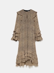 Mint Velvet Brown Leopard Print Ruffle Midi Dress - Image 3 of 4