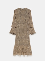Mint Velvet Brown Leopard Print Ruffle Midi Dress - Image 4 of 4