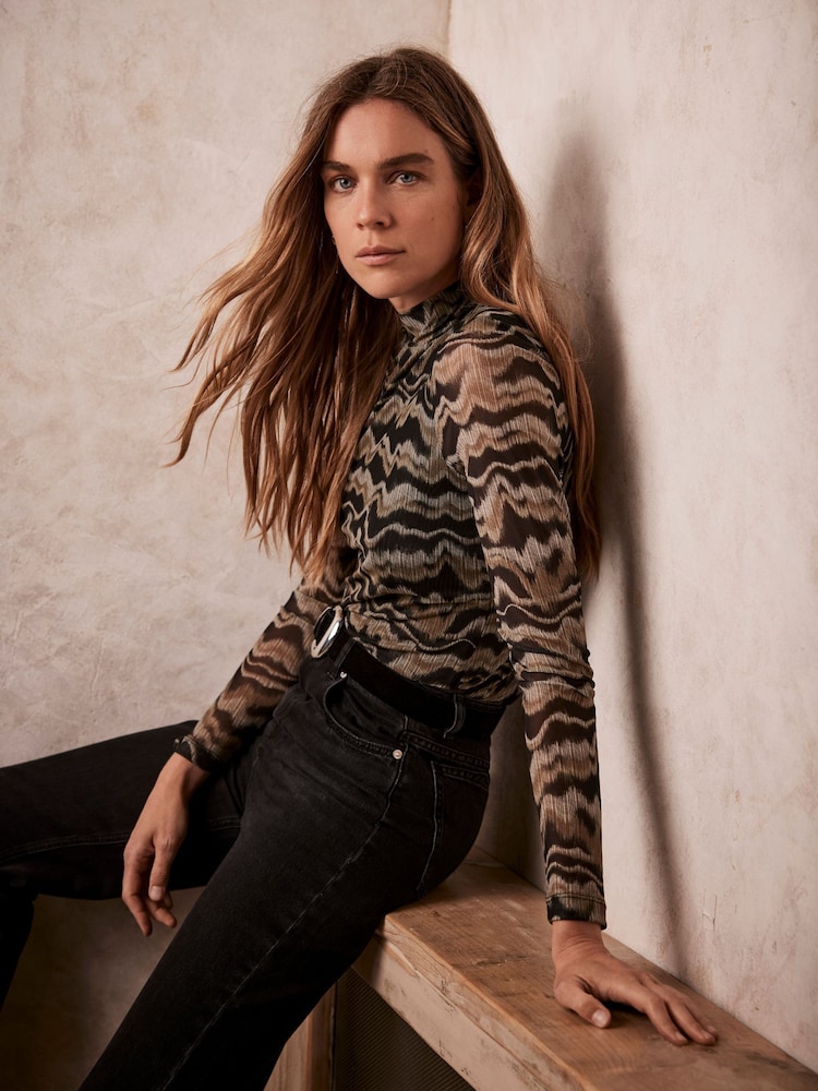 Mint Velvet Black Abstract Print Top - Image 1 of 4