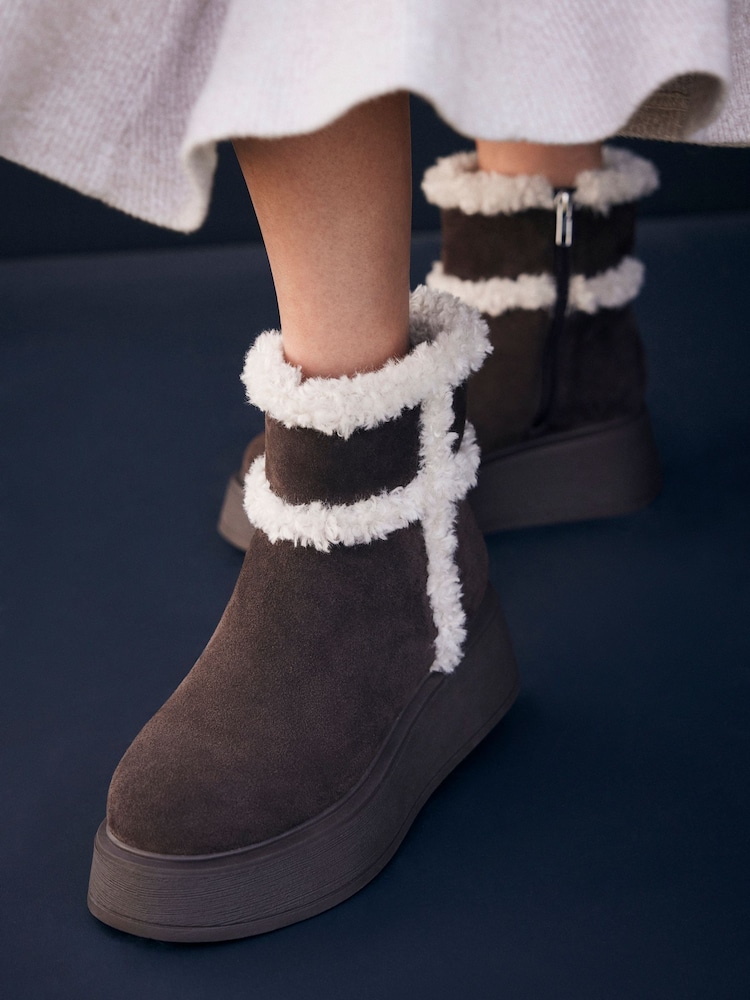 Mint Velvet Brown Suede Chunky Boots - Image 1 of 3 Mint Velvet Brown Suede Chunky Boots - Image 1 of 3