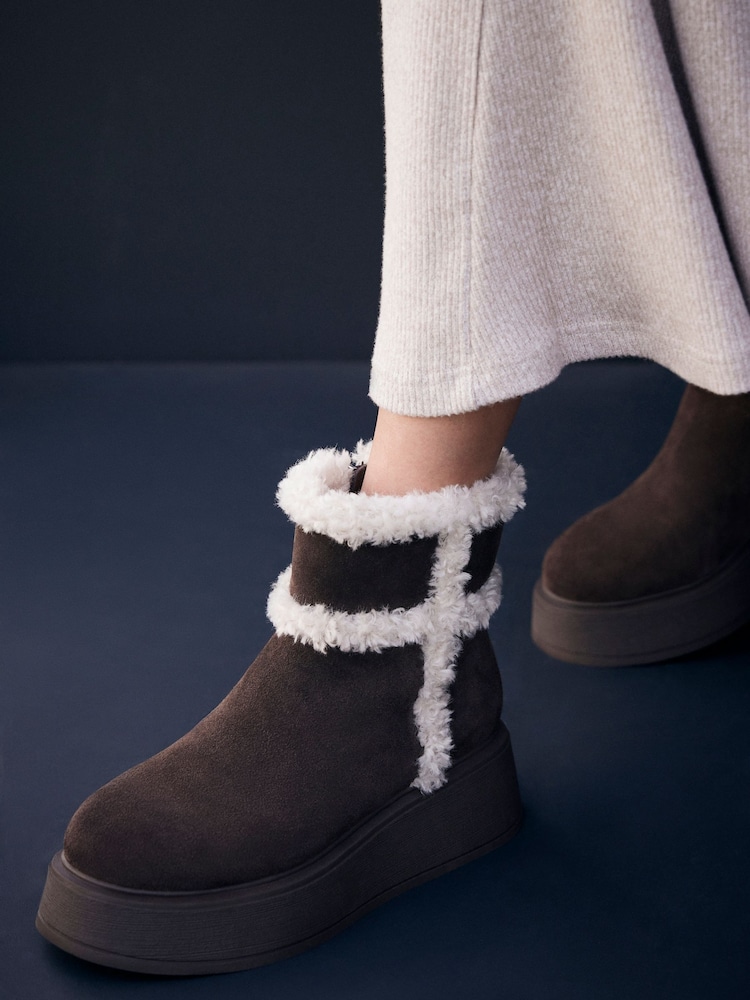 Mint Velvet Brown Suede Chunky Boots - Image 2 of 3