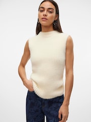 VERO MODA Cream Fluffy Eyelash Knitted Sleeveless Jumper - Image 1 of 4