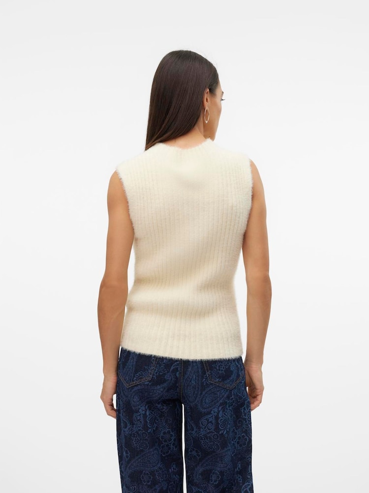 VERO MODA Cream Fluffy Eyelash Knitted Sleeveless Jumper - Image 2 of 4 VERO MODA Cream Fluffy Eyelash Knitted Sleeveless Jumper - Image 2 of 4